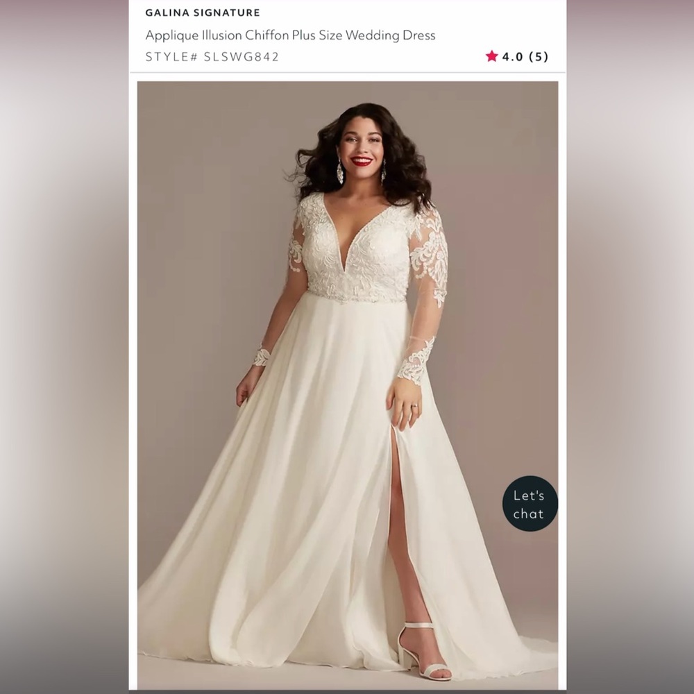 PLUS size 22 David’s Bridal Long sleeved Romantic Wedding Dress